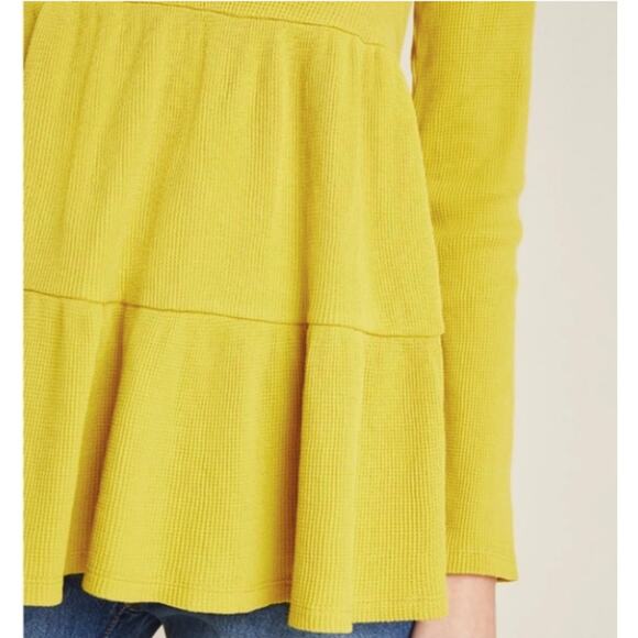ANTHROPOLOGIE Maeve Mustard Yellow Tiered Long Sleeve Ribbed Top // M - Picture 3 of 11